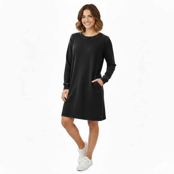 Athleta Dresses & Skirts - Athleta Faded Black Long Sleeve Sweatshirt Dress Size L